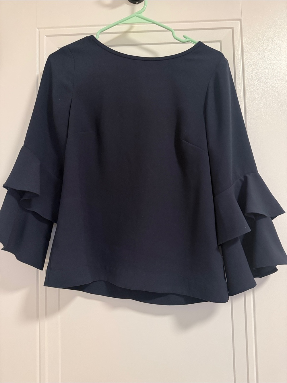 J. Crew Navy Tiered Ruffle Sleeve Blouse